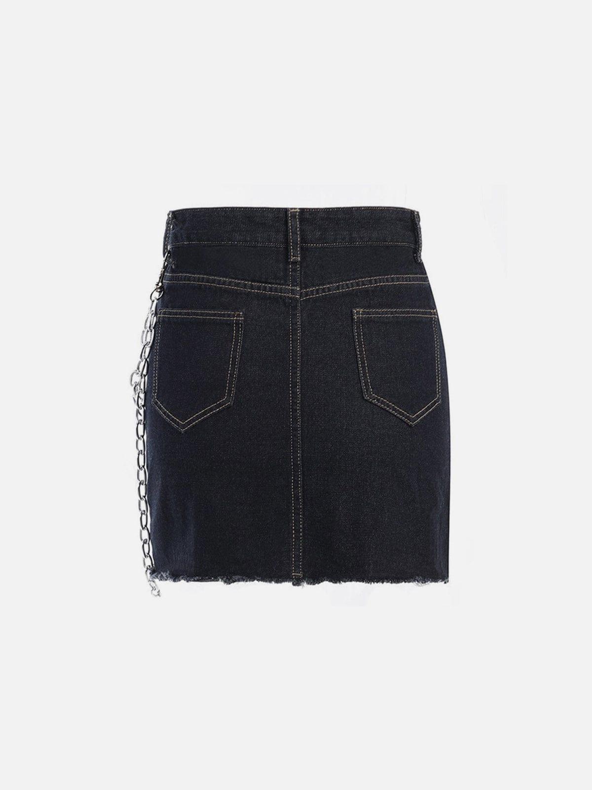 Dark Punk Print Chain Denim Skirt