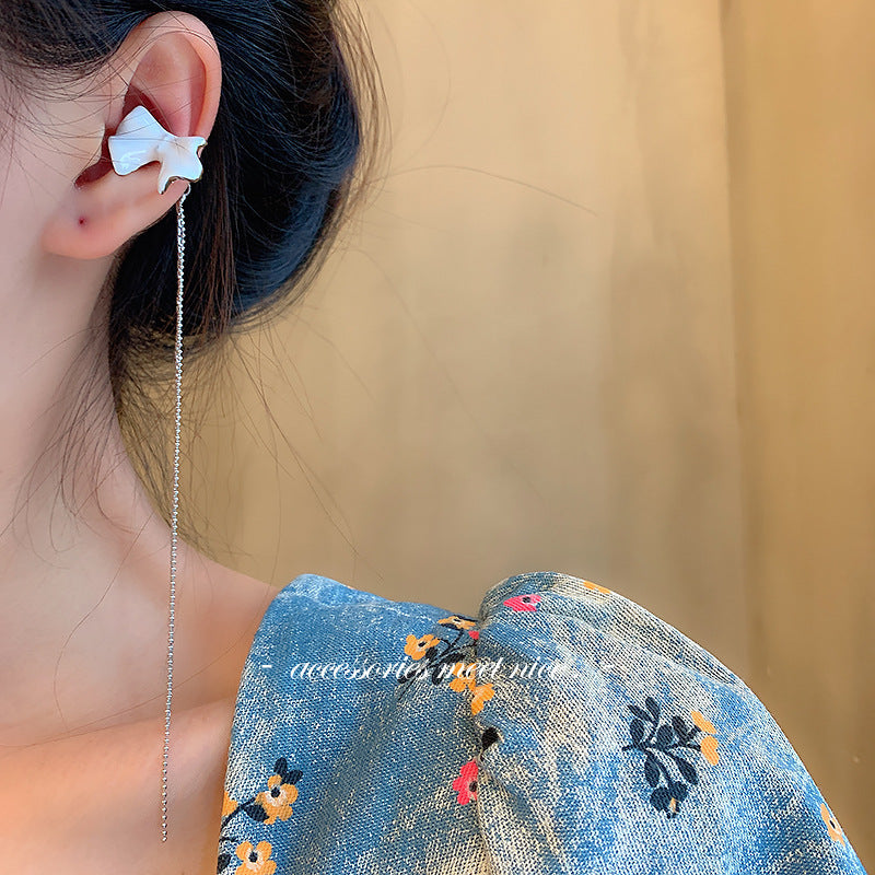 White Bow Tassel Earrings