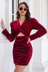 Twist Front Long Sleeve Mini Dress
