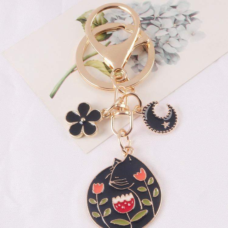 Cat Moon Flower Keychain