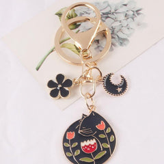 Cat Moon Flower Keychain