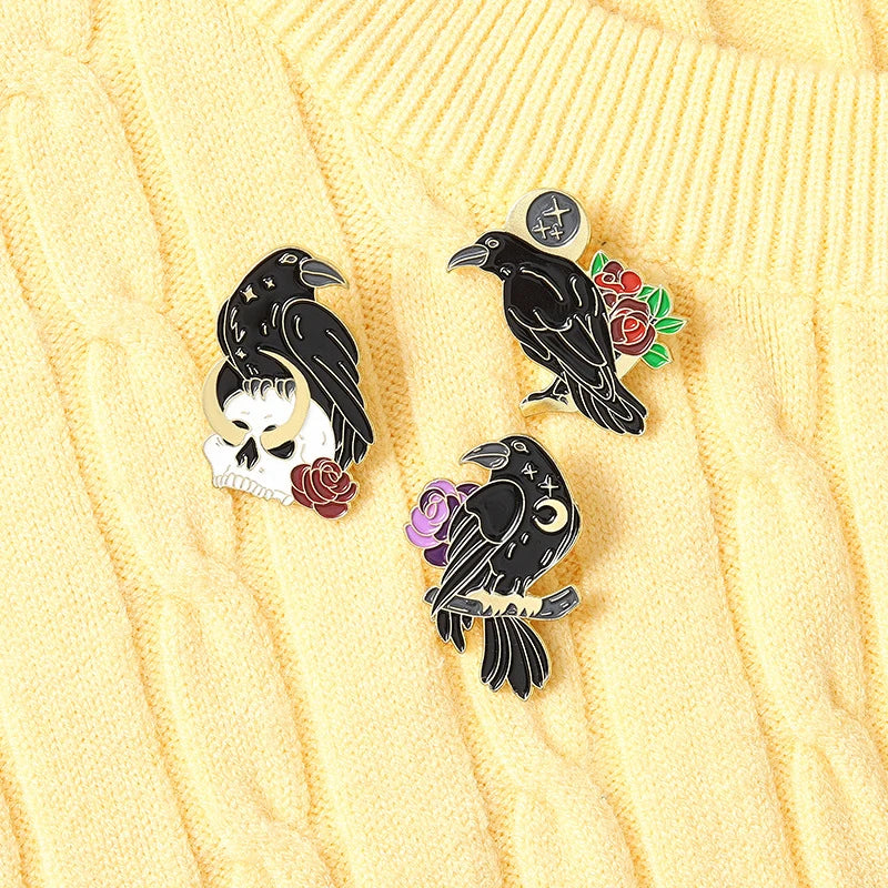 Chic Rose Crow Pins