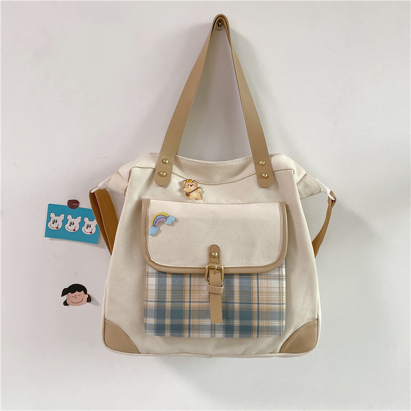 Multi-recitation Method Plaid Canvas Bag