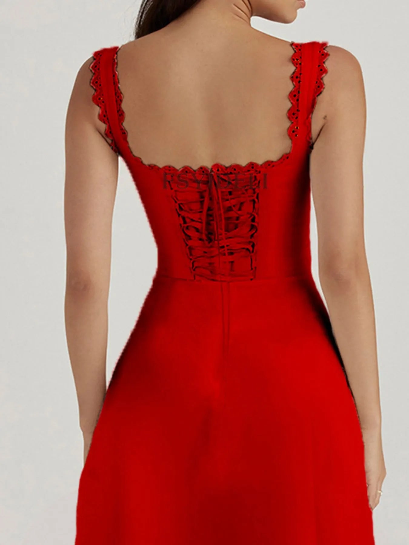 V-Neck Midi Dress with Back Lace-Up