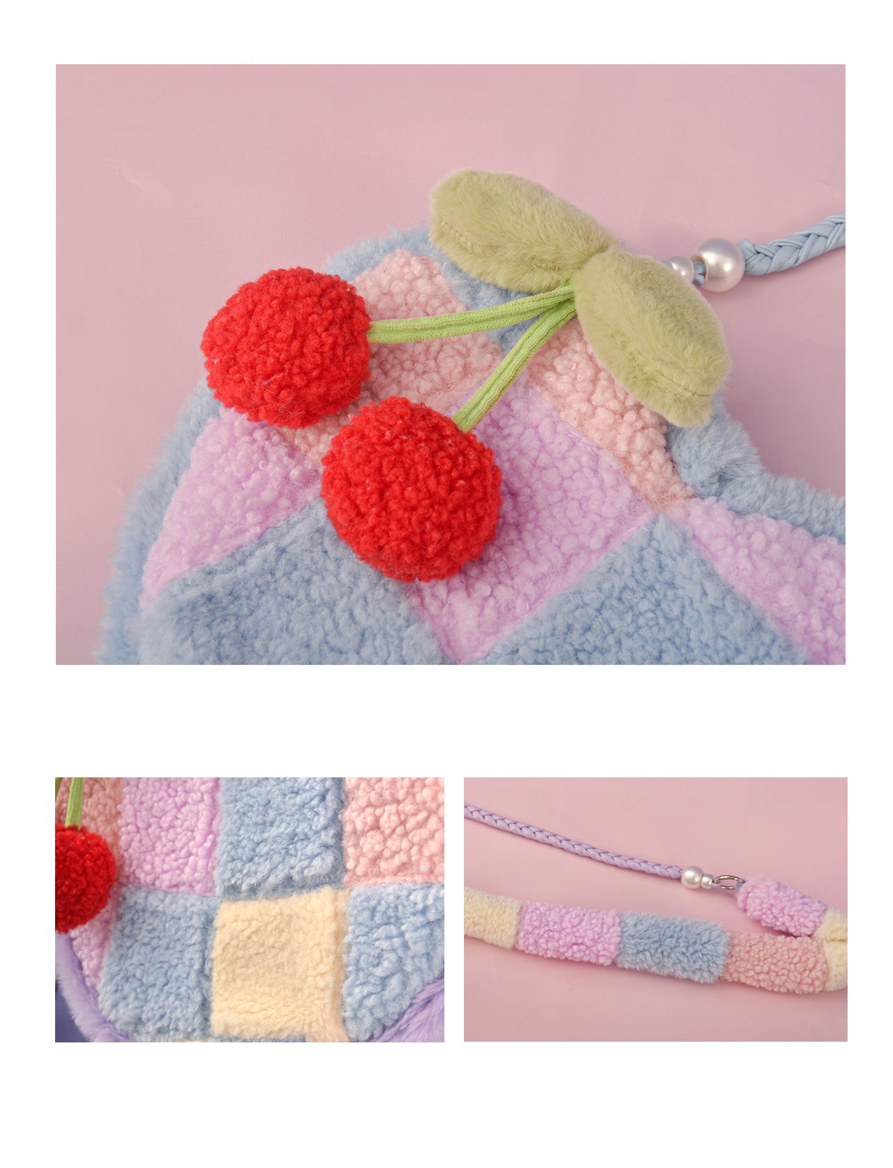 Winter Heart-shaped Cherry Plush Bag