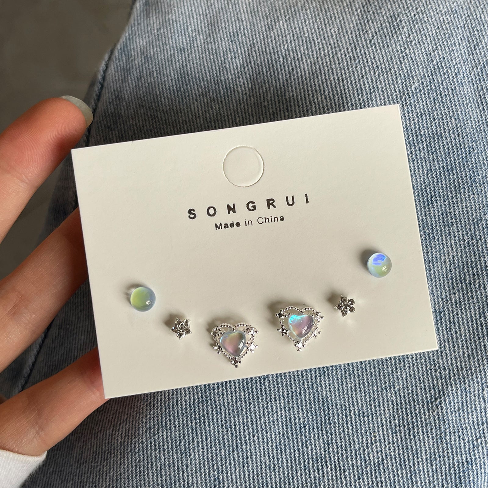 Aurora Bright Love Stud Earrings/Ear Clip Set