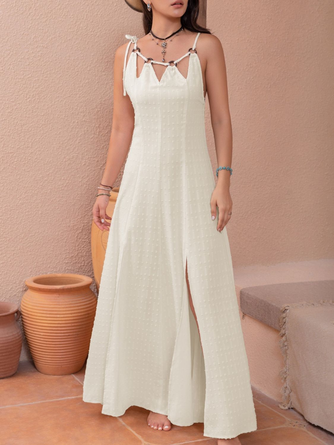 Swiss Dot Sleeveless Maxi Dress