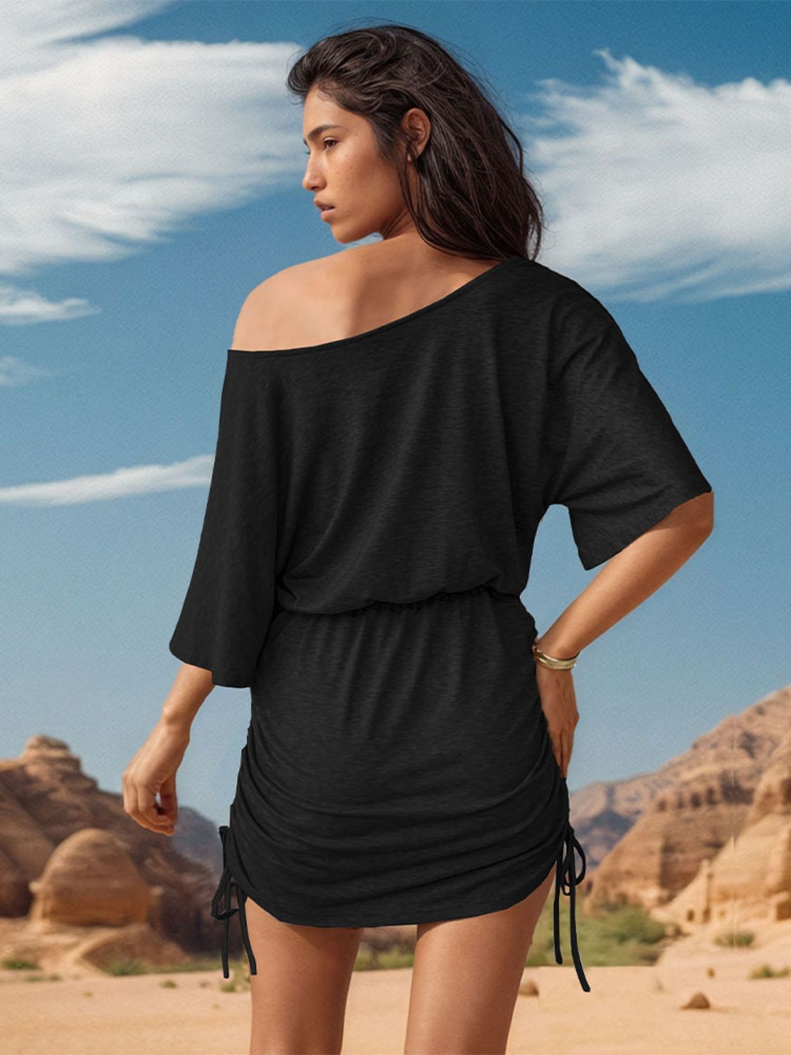 One Shoulder Three-Quarter Sleeve Mini Dress