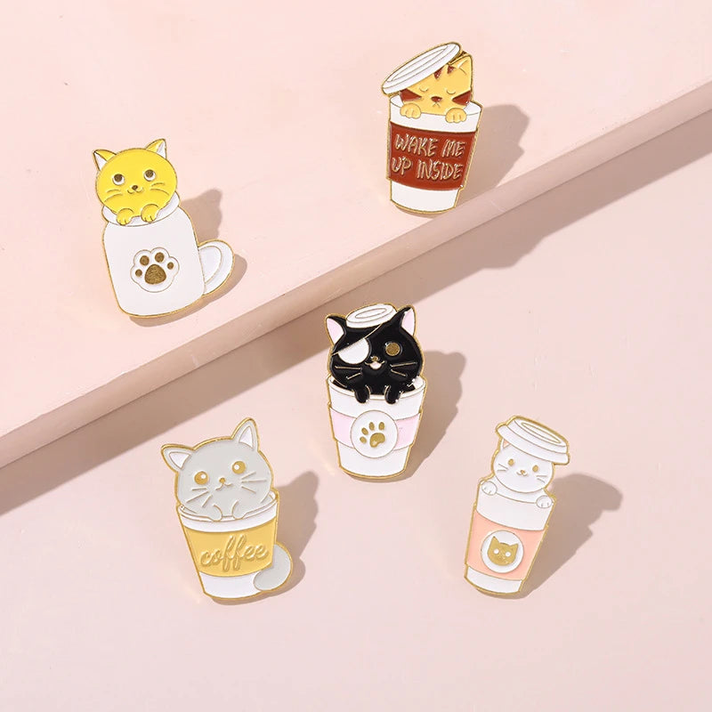 Creative Cartoon Coffee Cat Pins