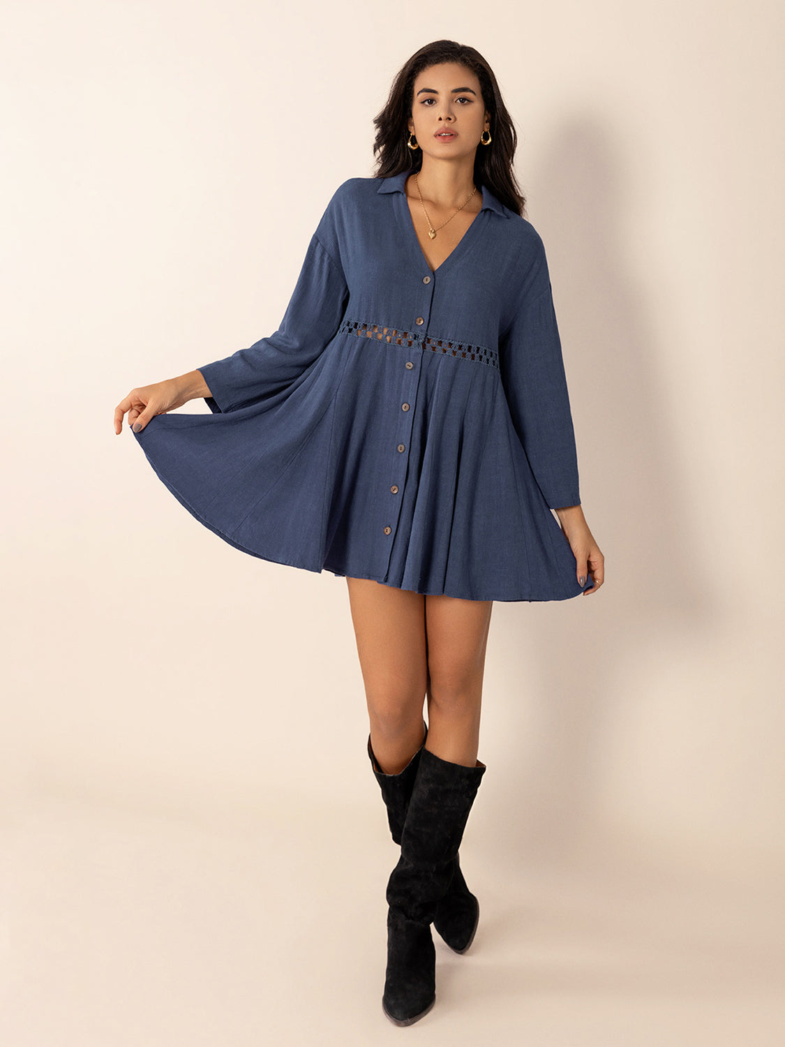 Cutout Long Sleeve Mini Dress