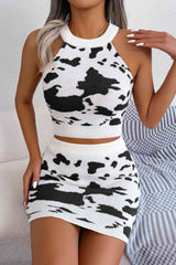 Sleeveless Knit Top and Mini Skirt Set