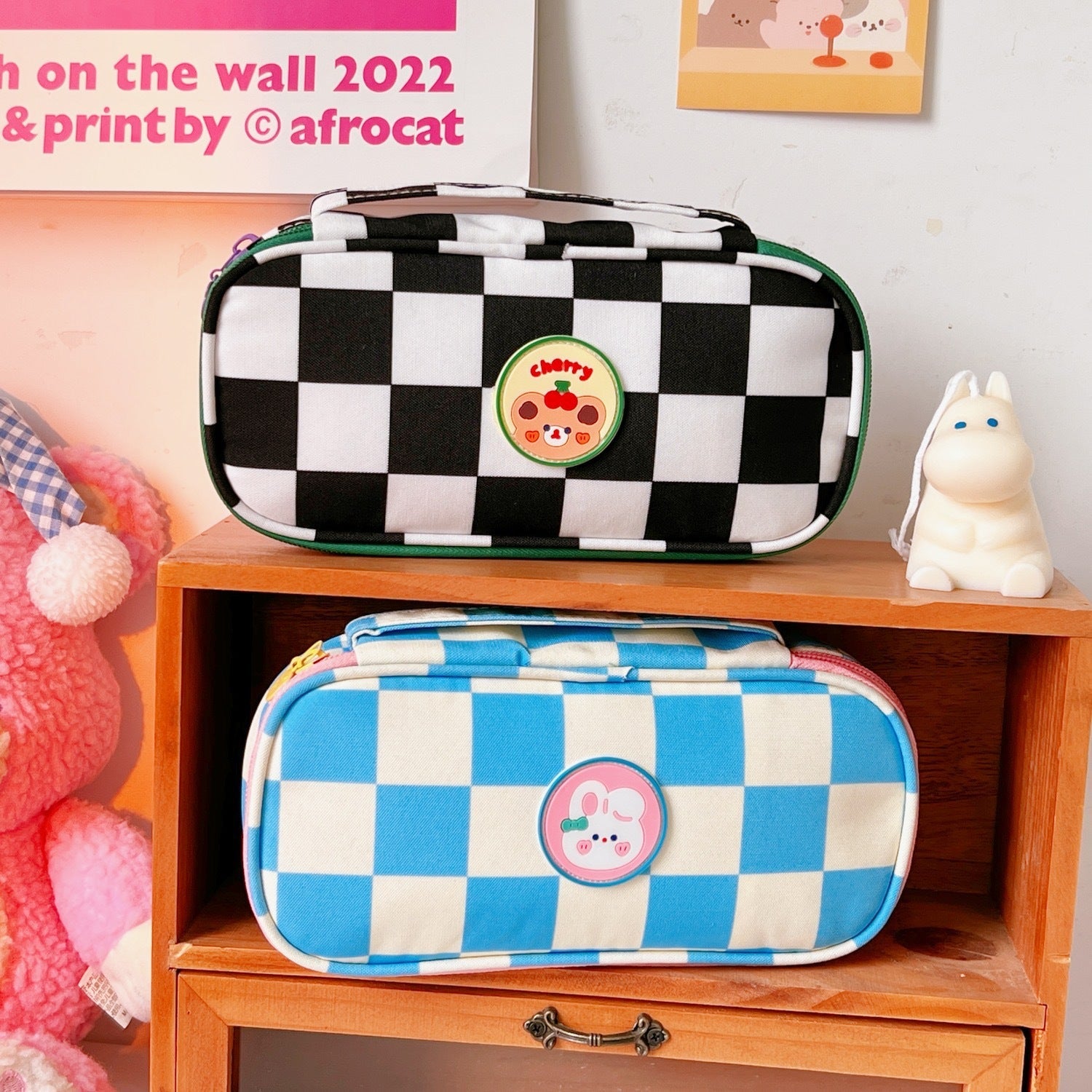 Checkerboard Large Capacity Pencil Case