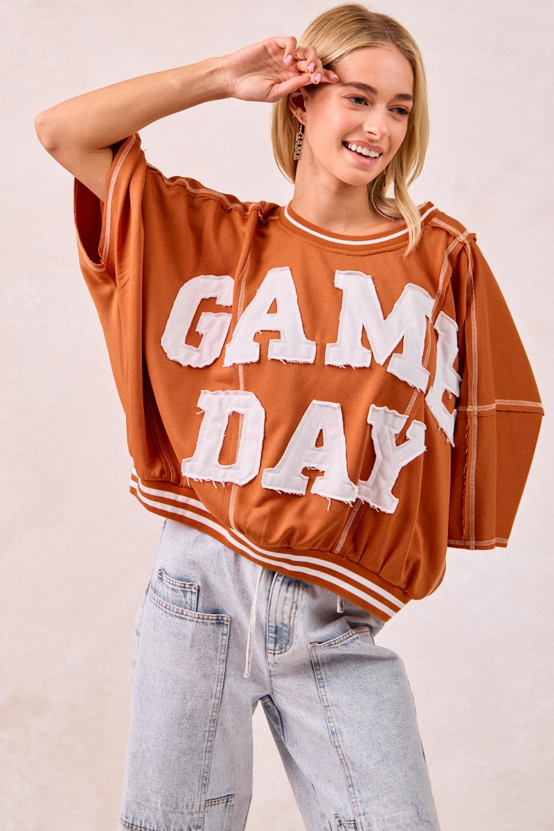 Gameday Patchwork Stitch Detail Top
