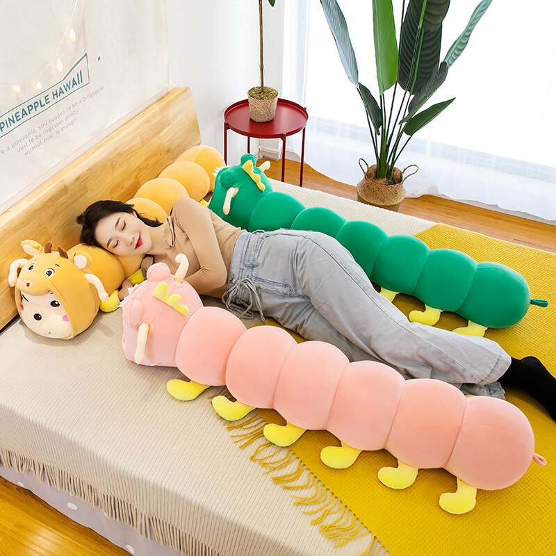 3 Colors Big Caterpillar Doll Cute Soft Plush Stuffed Sleeping Long Pillow Plush For Kids Girl Toys Birthday Gift 2021 new