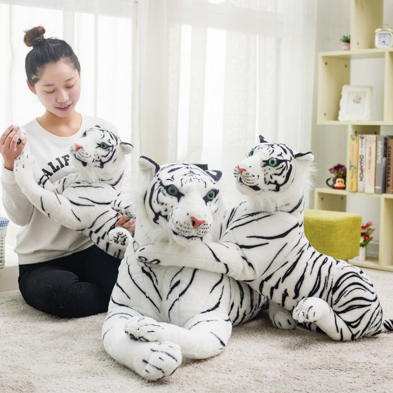 30-120 cm Lifelike Tiger Leopard Plush Toys Soft Stuffed Animals Simulation White Tiger Jaguar Doll Children Kids Birthday Gifts