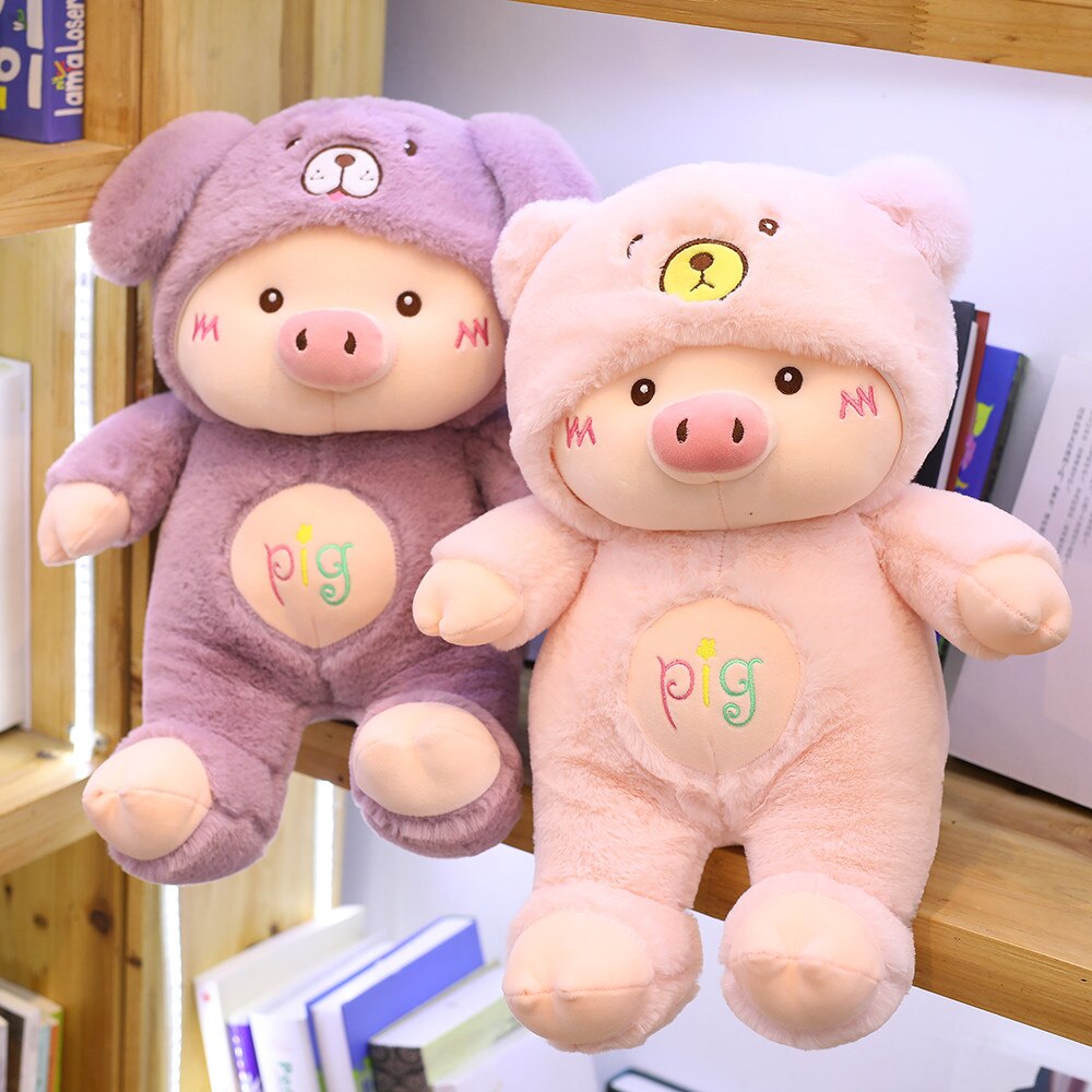 30-80cm Lovely Pig Plush Toy Creative Cosplay Cat&amp;Bear&amp;Dog Doll Soft Stuffed Animals Toy for Children Baby Kawaii Birhtday Gift