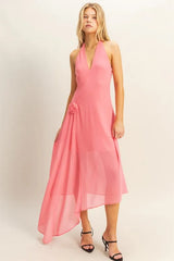 Halter Asymmetrical Hem Dress