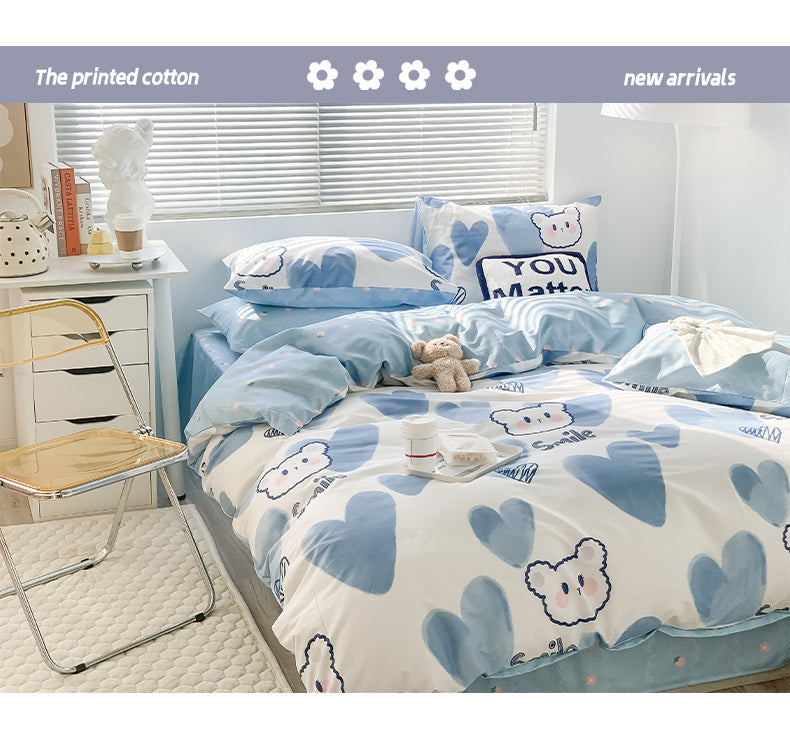 Blue Heart Bear Bedding Set