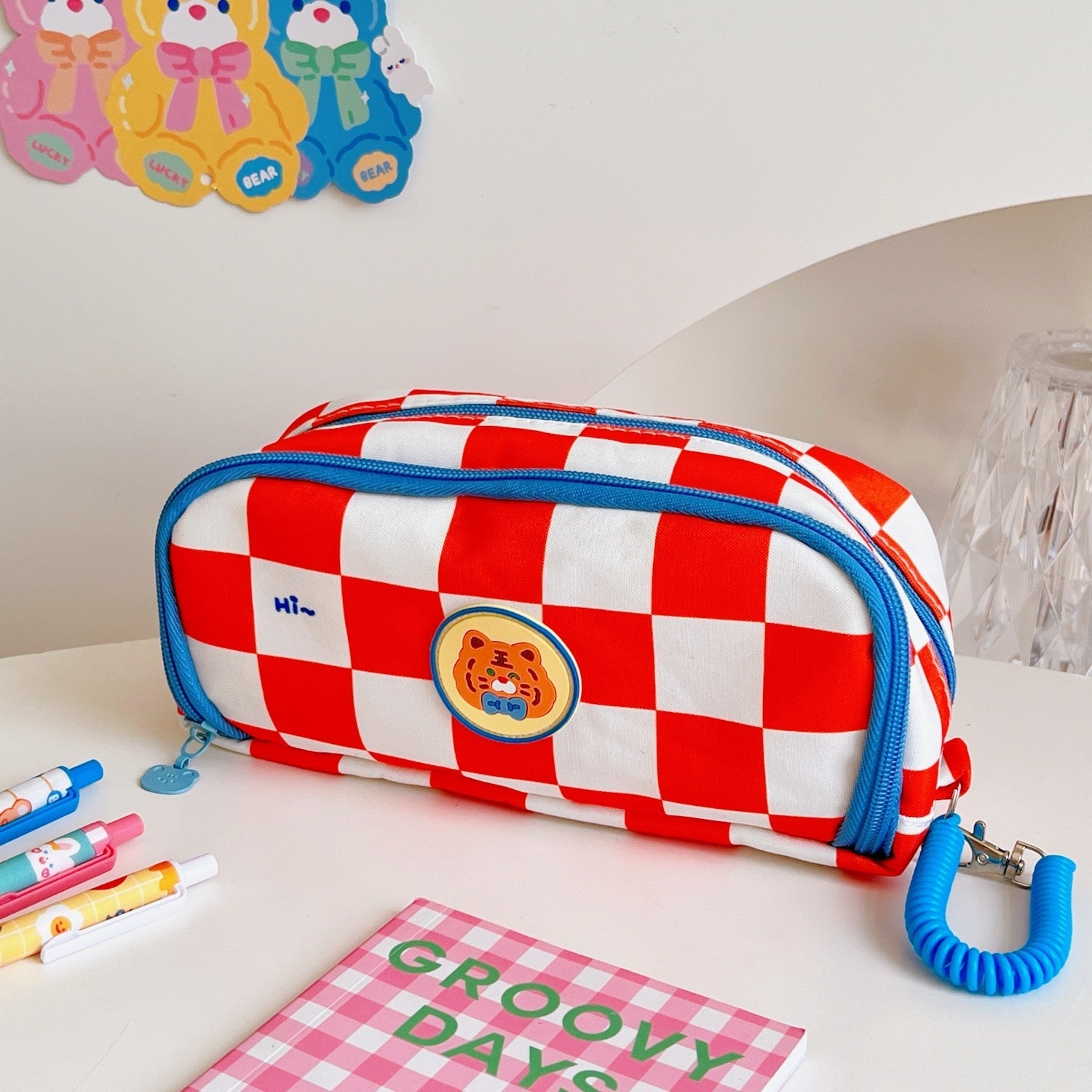 Checkerboard Large Capacity Pencil Case