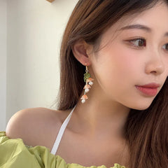 Green Leaves Flower Earrings