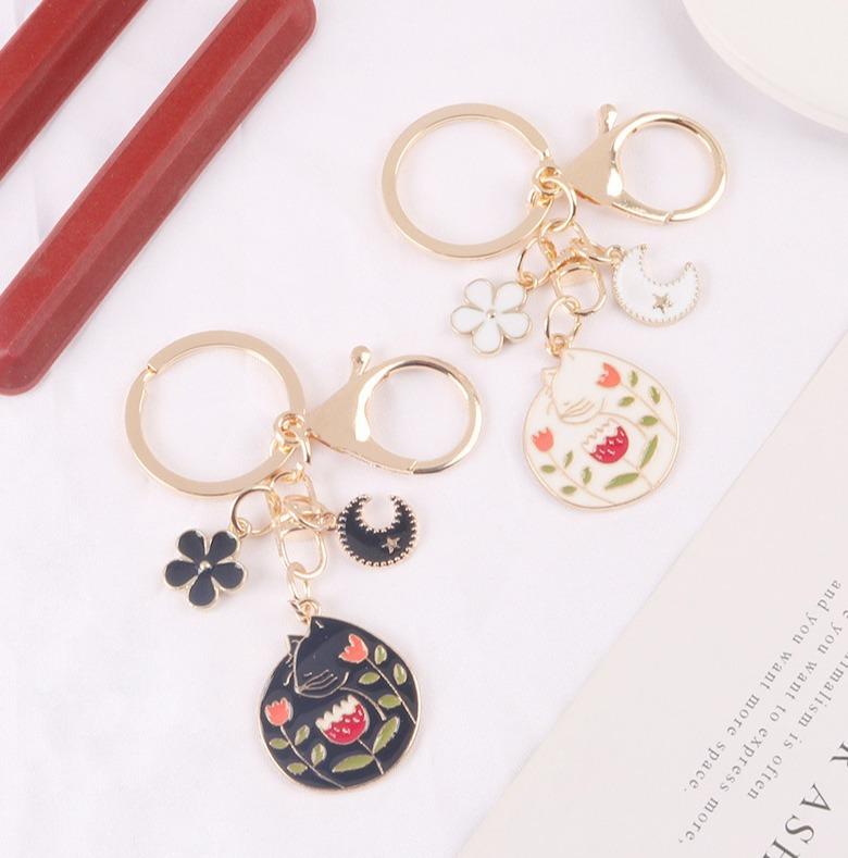 Cat Moon Flower Keychain