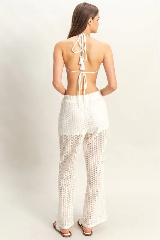 Crochet Bra and Drawstring Pants Set