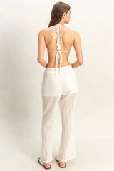 Crochet Bra and Drawstring Pants Set