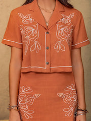 Embroidered Short Sleeve Top and Mini Skirt Set