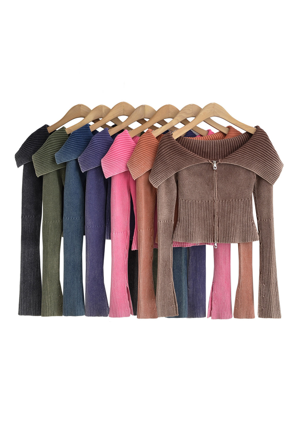 Off-Shoulder Zip Up Long Sleeve