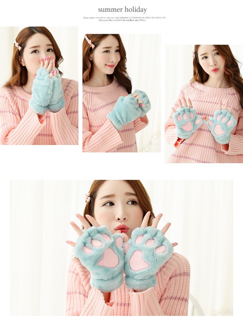 Christmas Cartoon Paw Plush Gloves