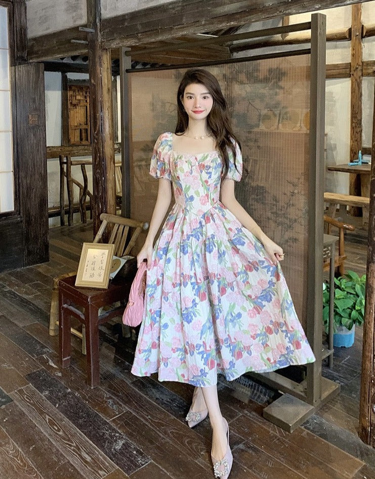 Dalila Floral Pearl Decorated Vintage-Inspired Dress