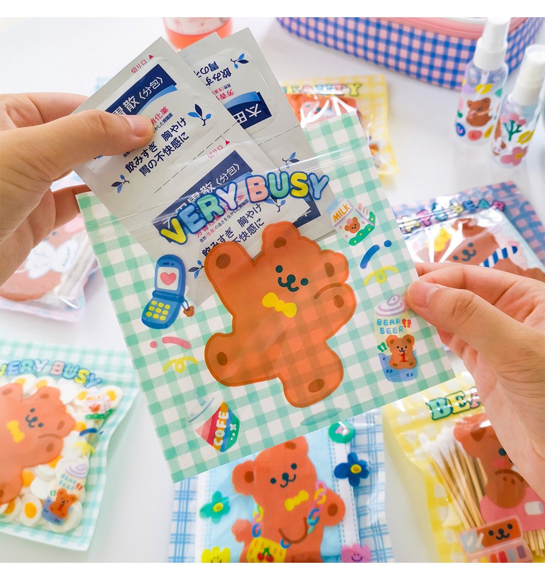 Bonjour Bear Plaid Ziplock Bags-5pcs