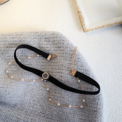 Black Velvet Double Pearl Chain Choker