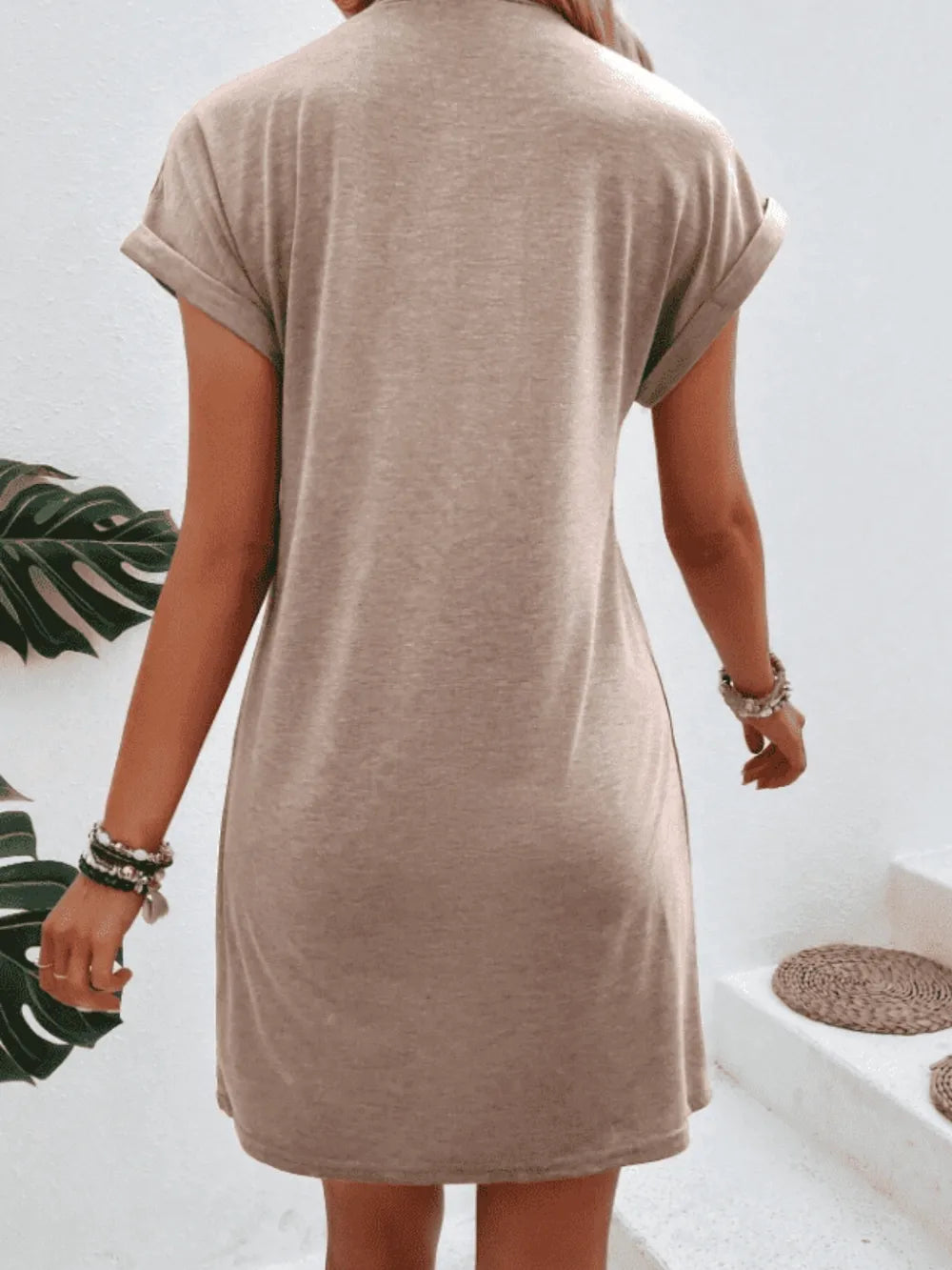 Exposed Seam Short Sleeve Mini Tee Dress