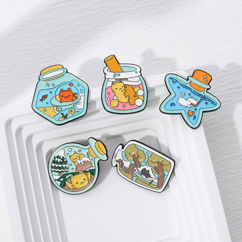 Cartoon Drift Bottle Cat Pins