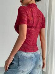 Lace Mock Neck Short Sleeve Top