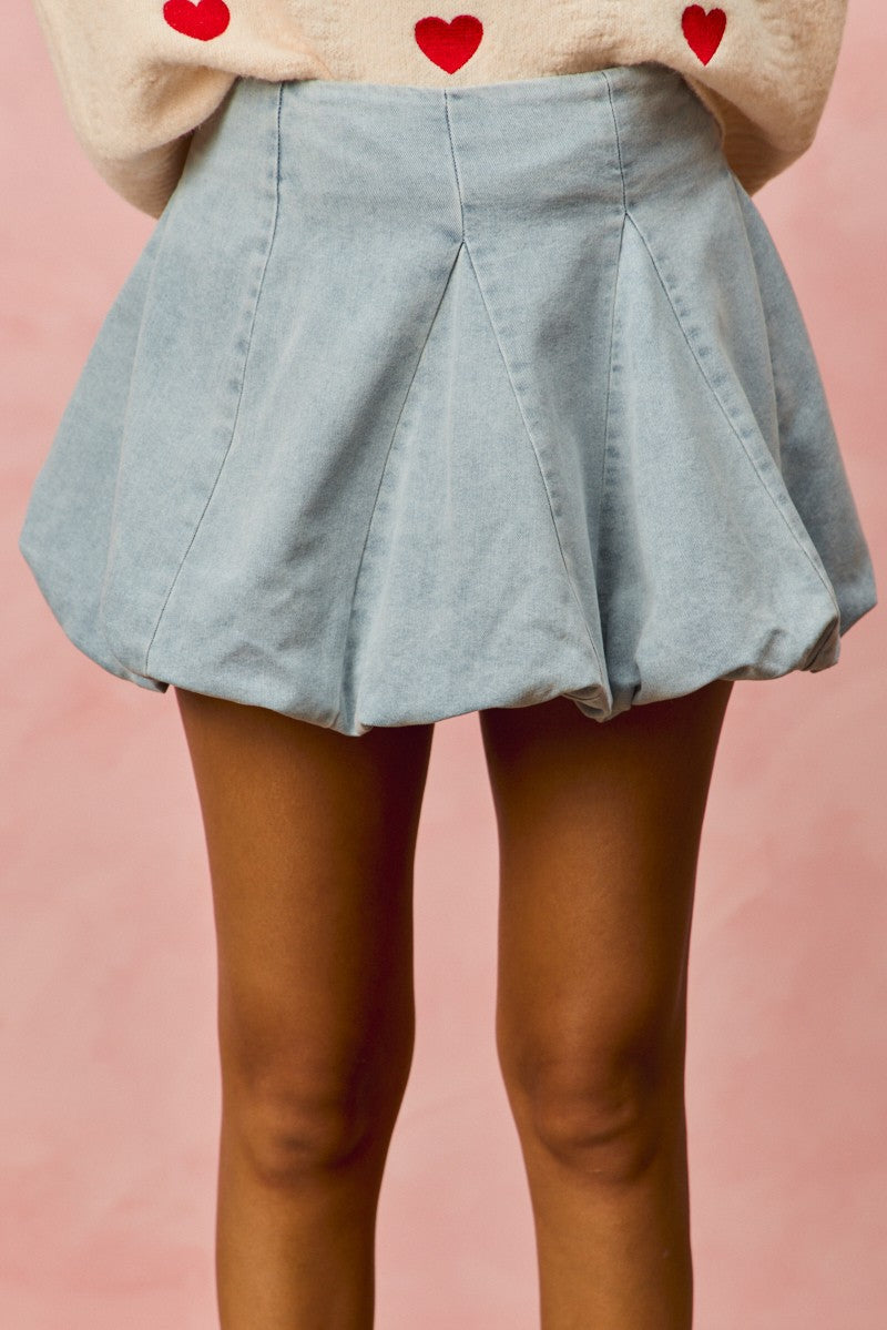 Denim Bubble Mini Skirt
