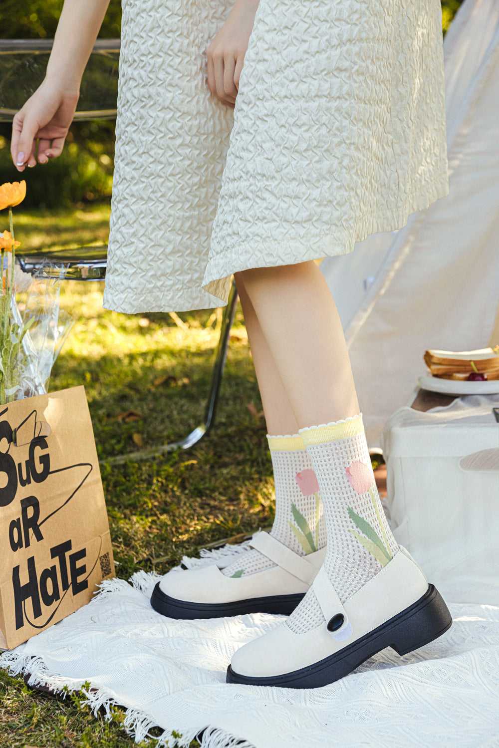 Floral Mesh Cutout Socks