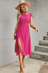 Tie Back Cutout Round Neck Split Dress