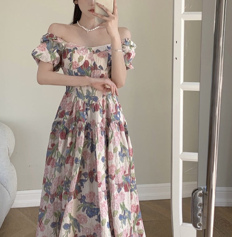 Dalila Floral Pearl Decorated Vintage-Inspired Dress