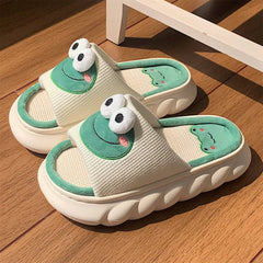 Cute Frog Cotton Linen Slippers