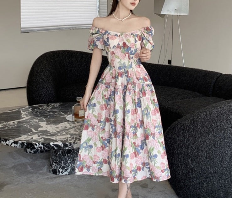 Dalila Floral Pearl Decorated Vintage-Inspired Dress