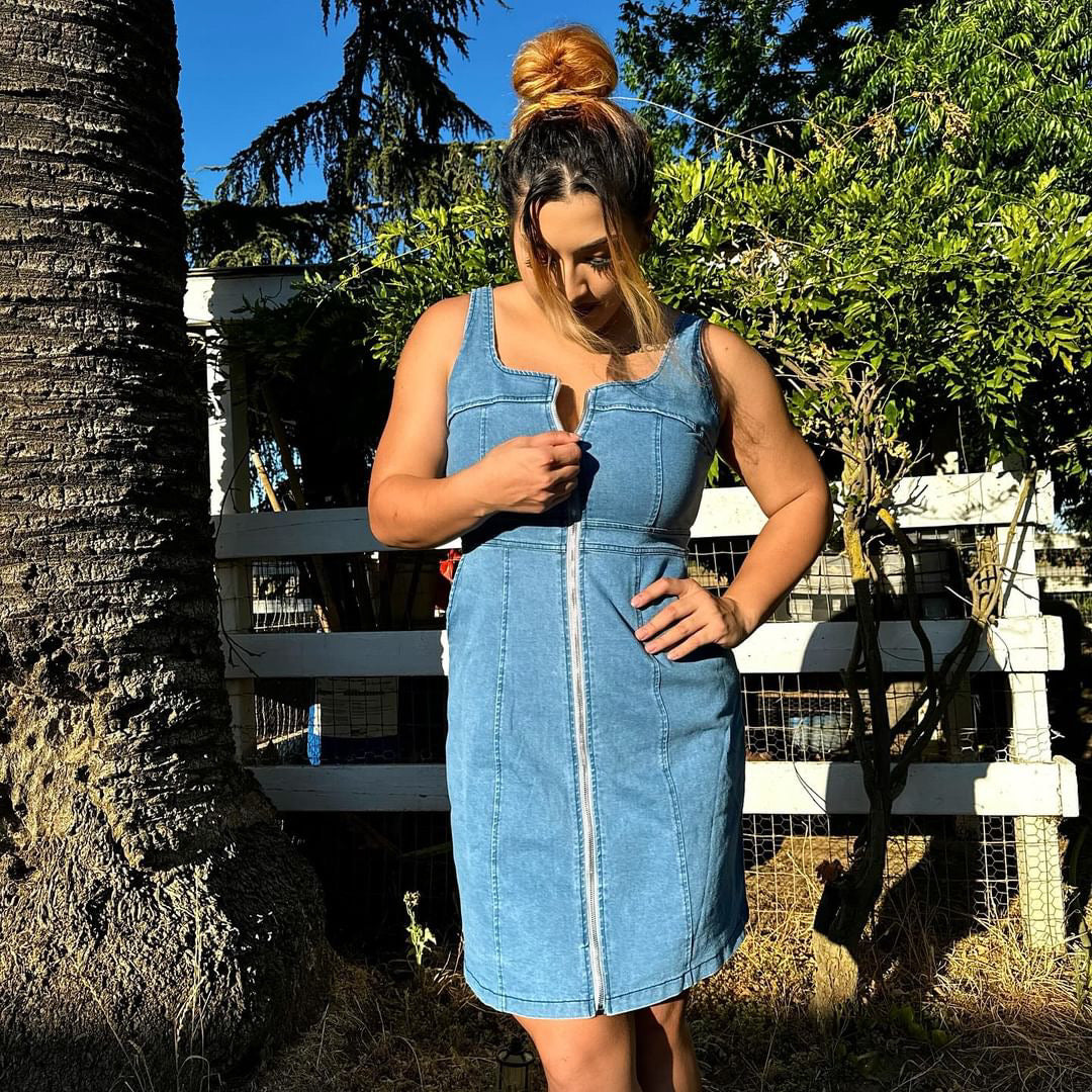 Zip Up Wide Strap Mini Dress
