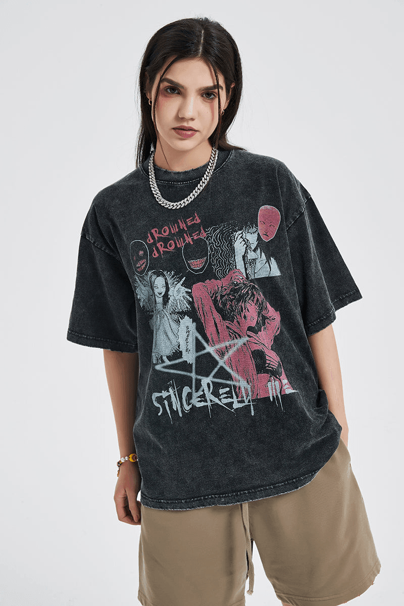 Washed Thriller Comic Graphics Tee
