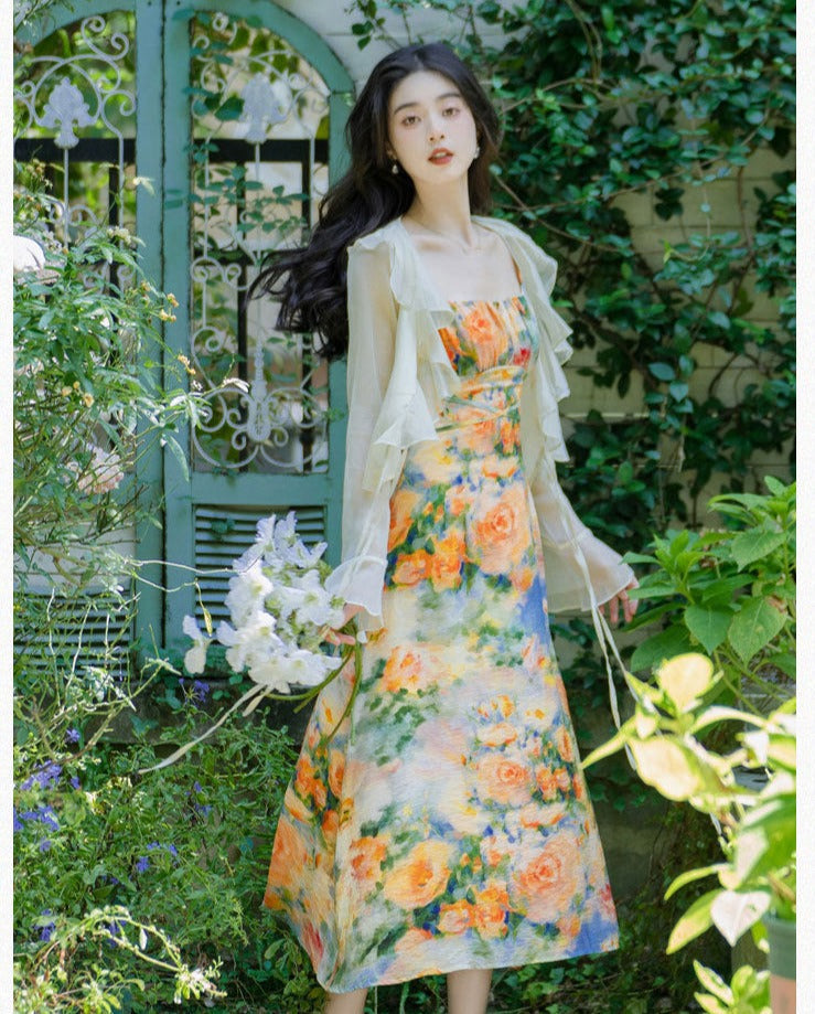 Summer Garden 2-Piece Floral Print Cottagecore Dress Set