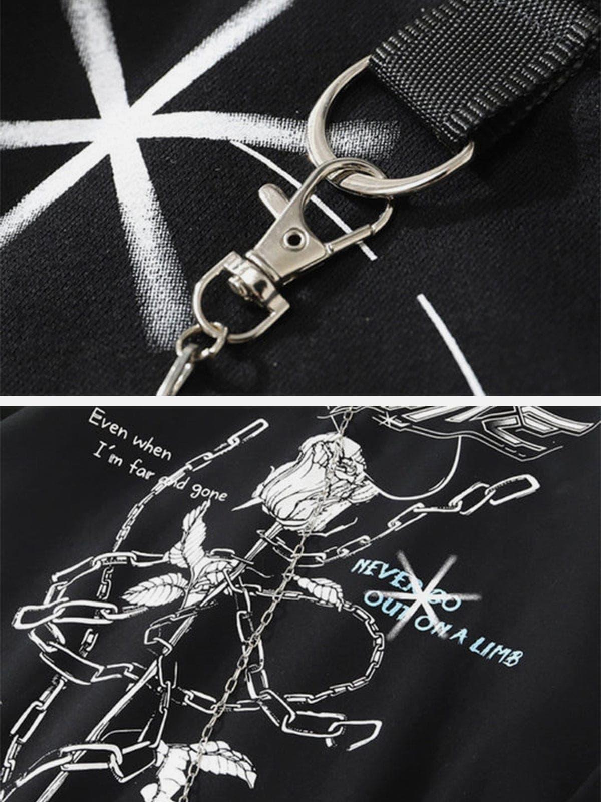 Dark Rose Chain Print Oversized Hoodie