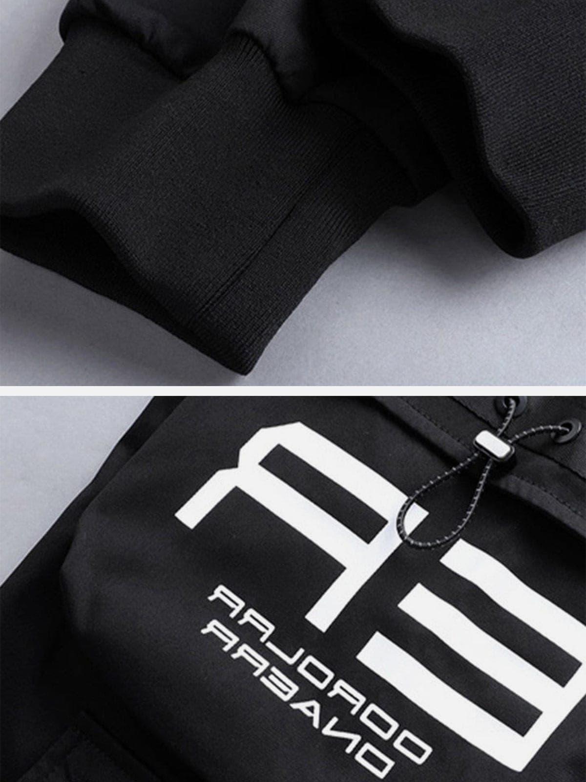 Techwear Big Zipper Pockets Print Thick Fleece Cargo Pants