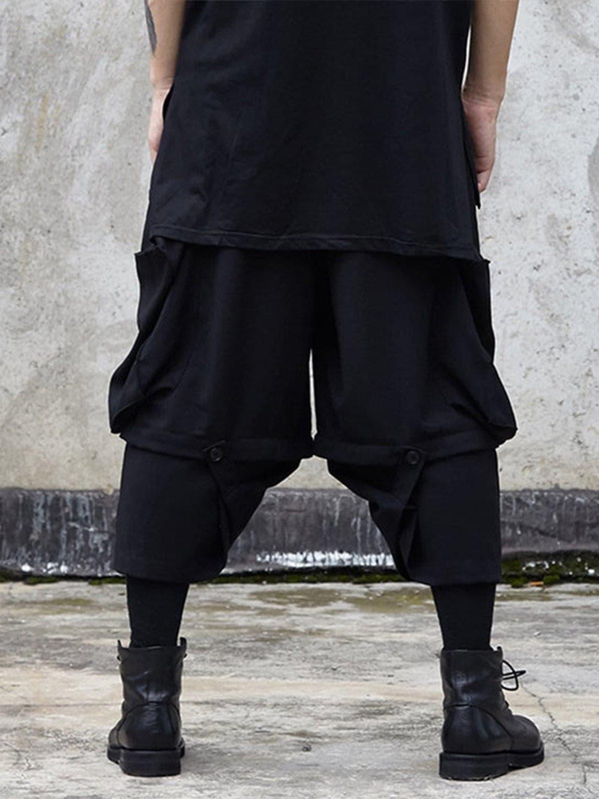 Dark Patchwork Fake Two Oversized Ankle-length Pants