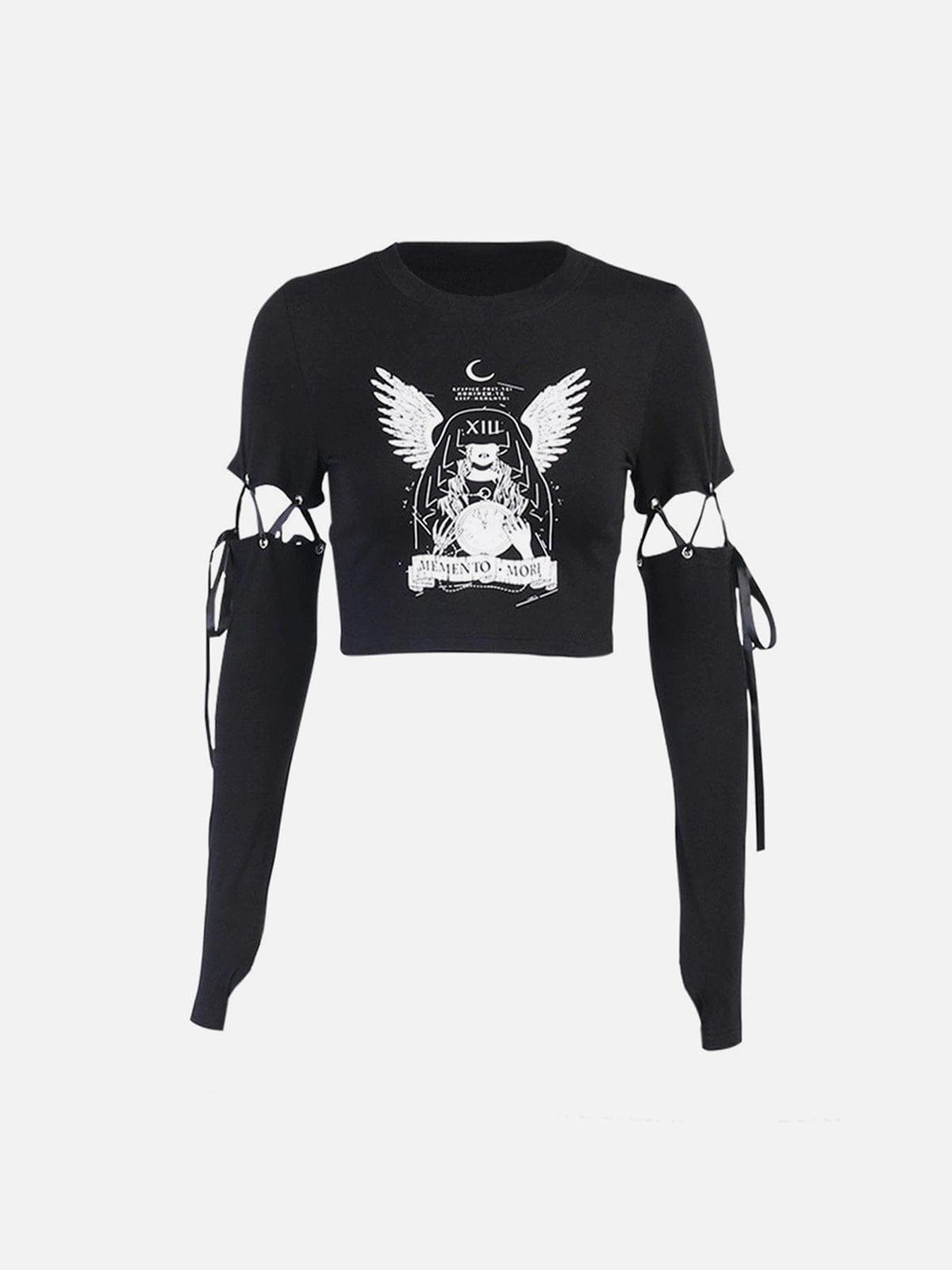 High Waist Print Detachable Long Sleeve T Shirt