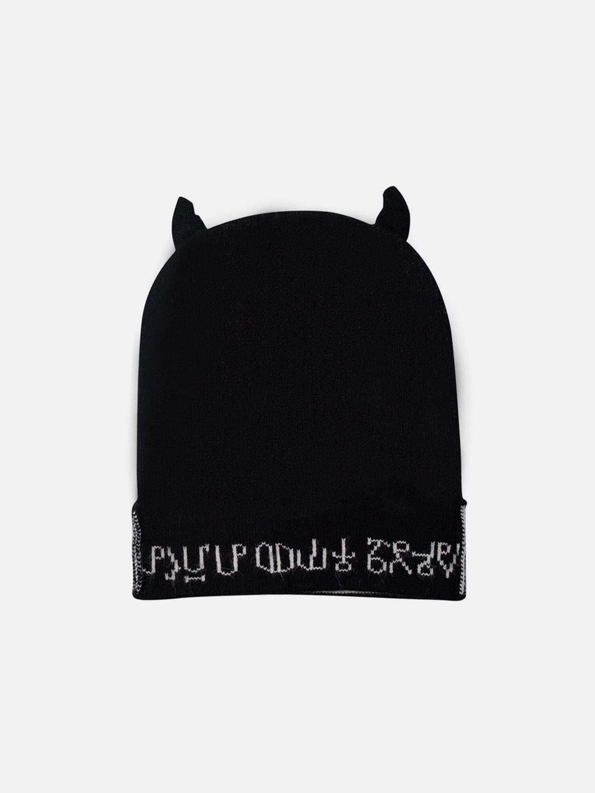 Dark Demon Head Print Wool Cap